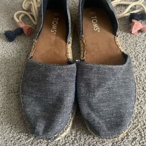 Toms Women's Katalina Navy Slub Chambray Ankle-High Fabric Espadrilles FlatShoe